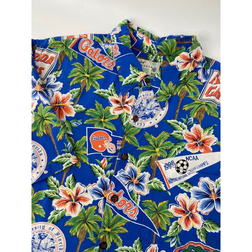 Reyn Spooner UF Florida Gators Shirt Mens XL Blue Hawaiian Tropical Sports